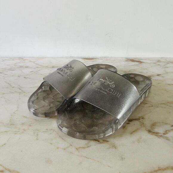 COACH Ulyssa Glitter Gray Logo Jelly Transparent Pool Slide Slippers - US 8 - Picture 1 of 7